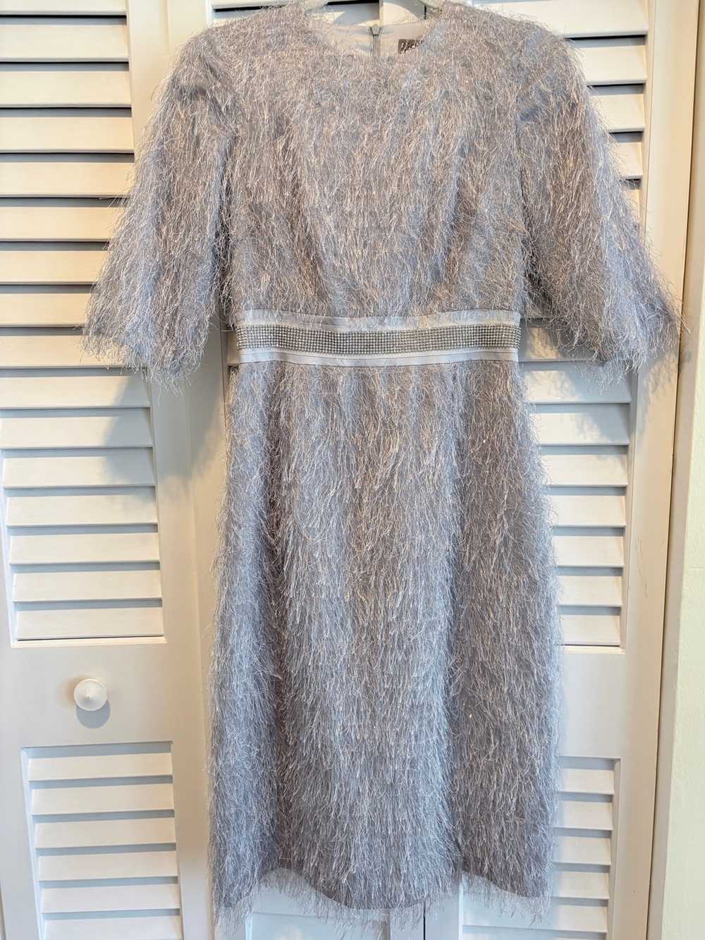 Lev Milano New York dress mother of the bride groom wedding guest, gray fringe S - Picture 4 of 12